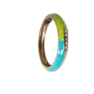 Vintage Teal and Lime Bracelet with Crystal Accents ENAMEL AND HINGED